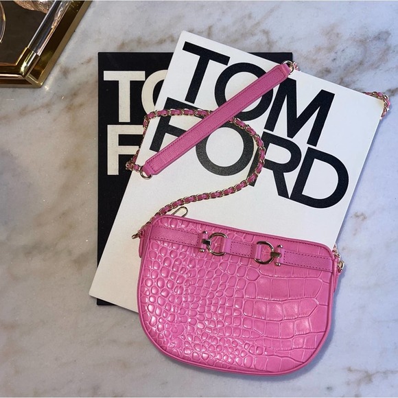 New Talbots Pink Leather Croc Embossed Crossbody Bag - Picture 4 of 13